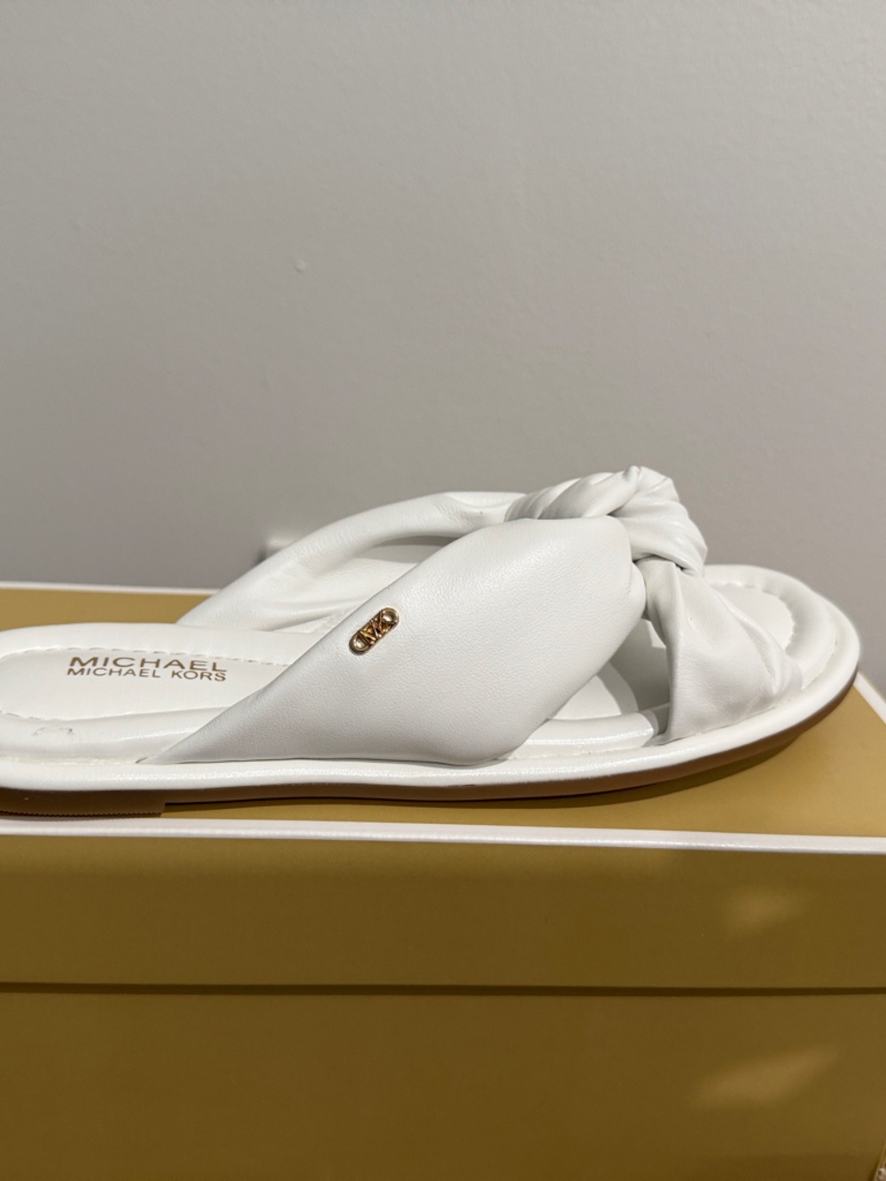 Michael Kors White Knotted Leather Slide Sandal